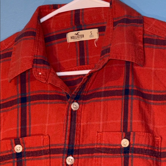Hollister orange\red and Blue Plaid Men's Shirt - Picture 4 of 7